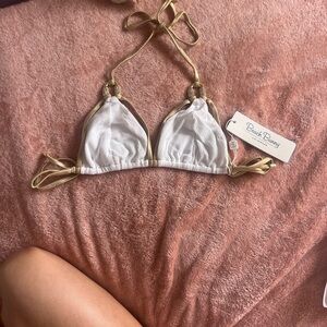 Beach Bunny White and Gold Bra Top